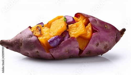 Baked Purple Sweet Potato On White Bottom