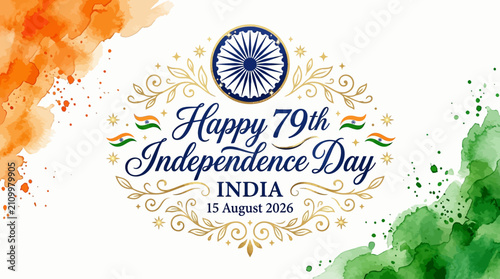 Foto Happy 79th Independence Day India celebration vector, elegant tricolor watercolo