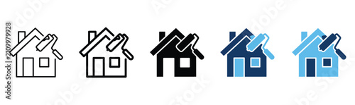 Set of house painting and home renovation icons in multiple styles