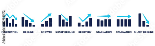 Cuadro en lienzo Set of financial chart trends and business growth icons