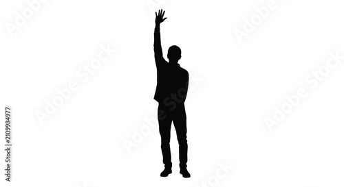 Принти на полотні Man raising hand silhouette against a white background