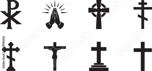 Konstfotografi Christian cross symbols solid glyph icon set with 20 filled black vector icons for faith and worship use