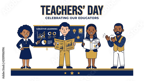 Teachers' Day Celebration: A vibrant illustration depicts educators celebrating Teachers' Day, highlighting their dedication to creative learning and student success.