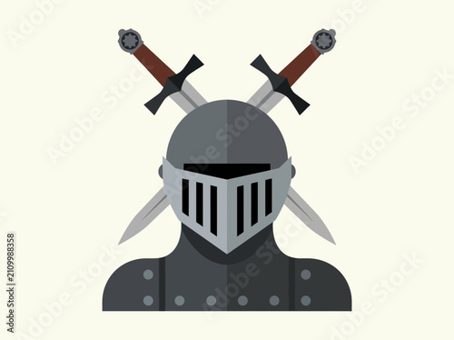Bild auf Leinwand Flat Vector Medieval Knight Armor with Crossed Swords