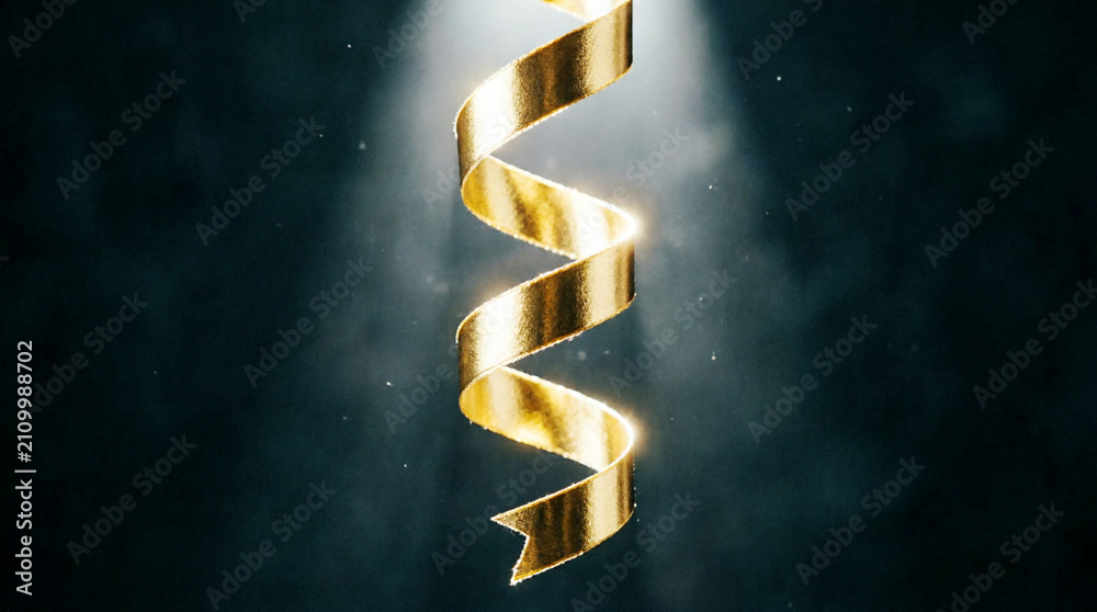 Obraz premium Luxurious Gold Ribbon with Dramatic Spotlight on Dark Background