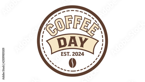 Quadro su tela Coffee Day Celebration: A stylized circular emblem announces Coffee Day Est