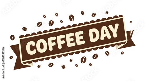 Tableau sur toile Celebrate Coffee Day: A festive banner with Coffee Day boldly displayed, surrounded by scattered coffee beans, inviting everyone to indulge in the beloved beverage