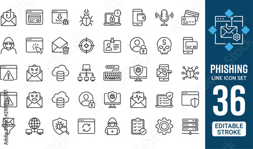 Comprehensive phishing icon collection for cybersecurity concepts with phishing cybersecurity security internet protection identity