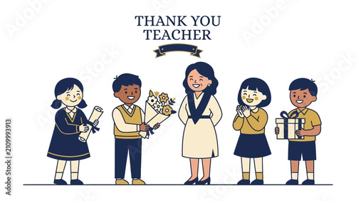 Canvastavla A Teacher's Gratitude: A heartwarming illustration depicting a teacher receiving heartfelt gifts and appreciation from her students on a special day