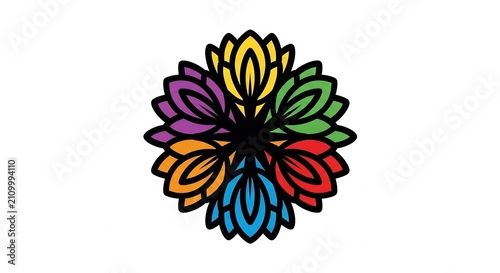 Mandala flower icon with colorful petals and black outline