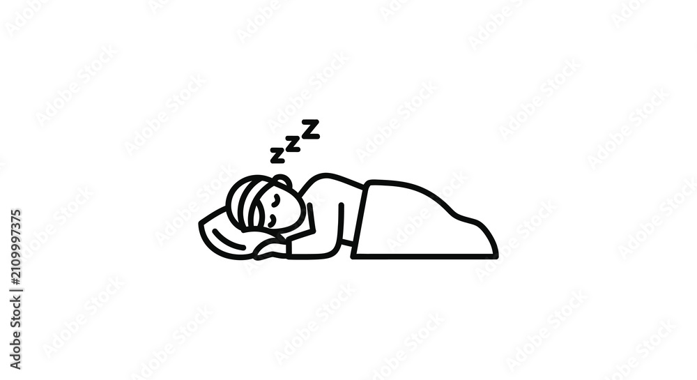 Fototapeta premium Sleeping person line drawing on a white background