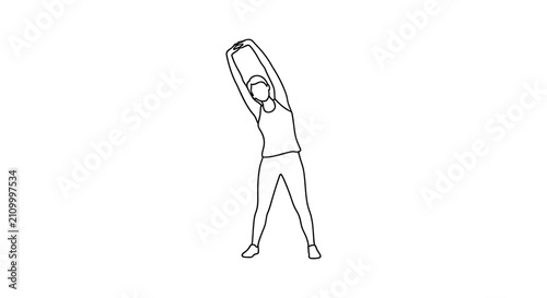 Line drawing of a person performing a side body stretch exercise