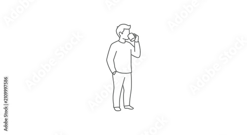 Line drawing of a man drinking from a cup simple illustration