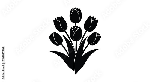 Black Tulip Silhouette On White Background Floral Arrangement Design