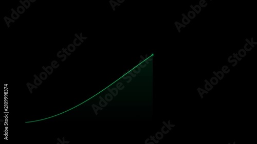 Futuristic Green Financial Growth Chart Animating Upward on Black Background