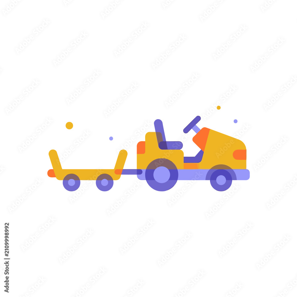 Naklejka premium A vibrant flat vector illustration of a small utility tractor with a trailer attached, shown in a clean side view on a white background, design B 15