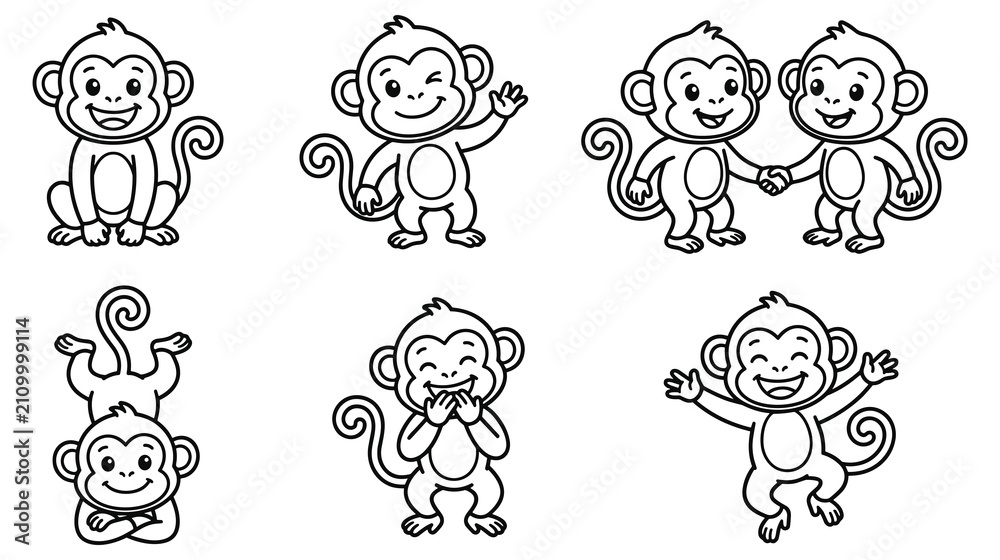 Fototapeta premium Monkey character set with different poses and emotions for kids.