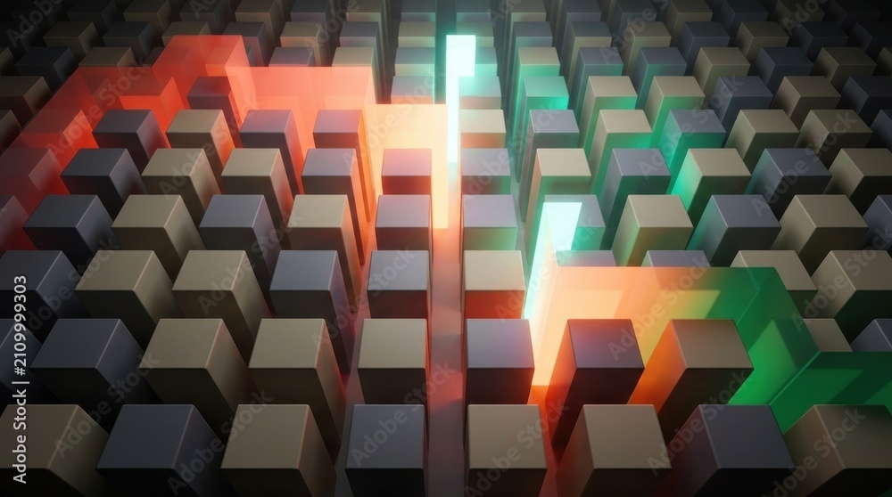 Fototapeta premium Abstract Red 3D Cubes Geometric Pattern Background with Metallic Blocks and Technology Inspired Business Design Illustration