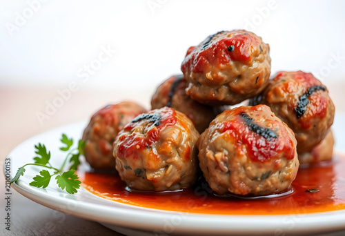 Close-up of cooked meatball...