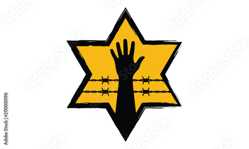Holocaust Remembrance Symbol Yellow Star Barbed Wire Hand