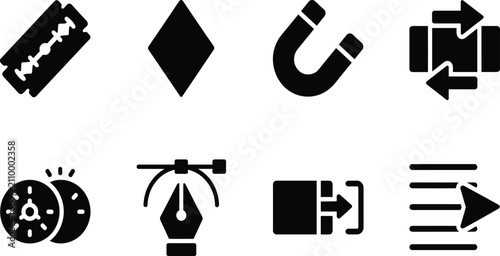 Fotografie Set of black mass media, news broadcasting, television, and journalism vector icons