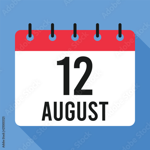 12 August Calendar Icon, Isolated On White Background.