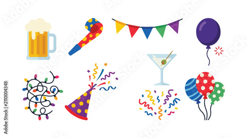 Obraz na płótnie Vibrant party celebration vector icon set, festive holiday event graphics, colorful birthday decorations, fun celebration elements for invitations and promotions