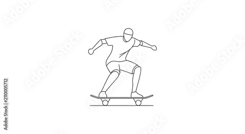 Skateboarder Line Drawing On White Background skateboarding