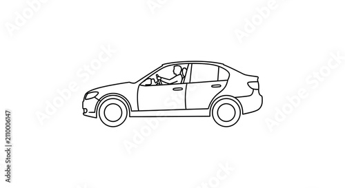 Sedan Car Line Drawing On White Background