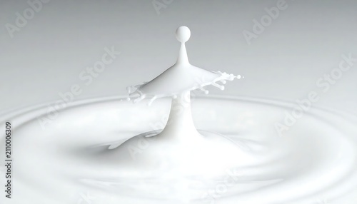 Macro photography of a white milk droplet creating a beautiful splash crown effect on a liquid surface