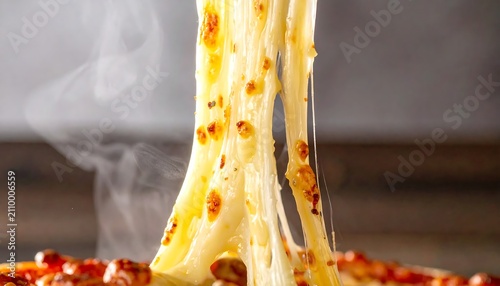 Stretching Hot Melted Cheese From a Pizza Slice with Steam Rising