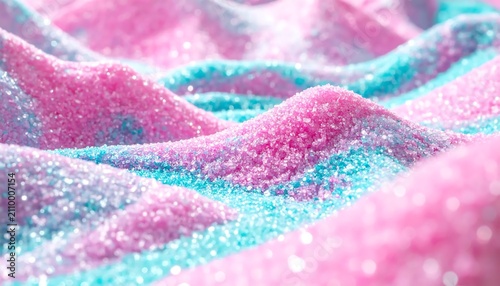 Abstract Close Up of Pink and Blue Textured Granulated Sugar Hills With Shimmering Sparkling Crystals