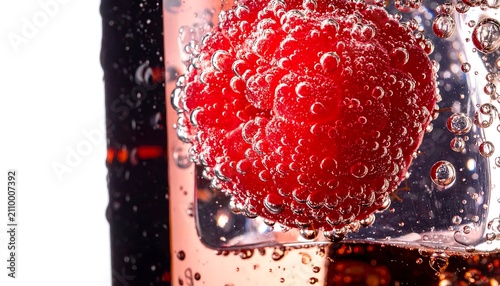 Refreshing Carbonated Berry Drink with Sparkling Bubbles and Icy Texture