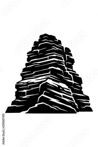 Minimalist Black and White Rocky Mountain Peak Illustration