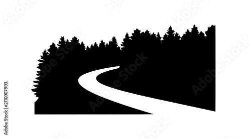 Minimalist Silhouette of a Winding Road Through a Pine Forest