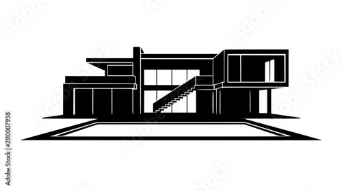 Modern Luxury House Illustration with Pool and Stairs