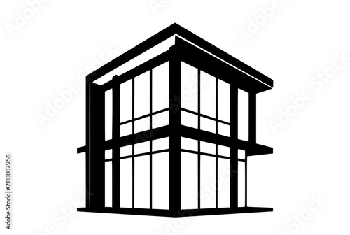 Modern Minimalist Two Story Glass House Architectural Silhouette Icon
