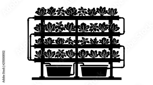 Vertical Hydroponic Farming System Silhouette Icon for Urban Agriculture
