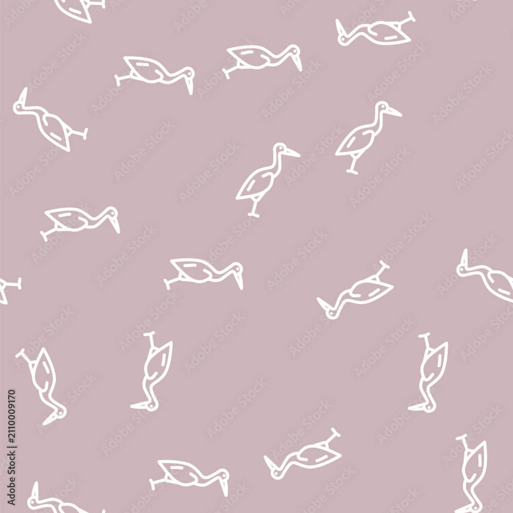 Obraz premium crane bird line seamless pattern crane bird thin line illustration
