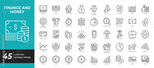finance and money icon set editable stroke