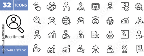 Recruitment and Human Resources Outline Icons Set - Editable Stroke Vector