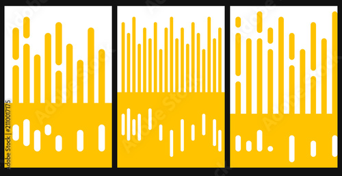 Abstract yellow sound wave equalizer bars in three rectangular frames vector illustration