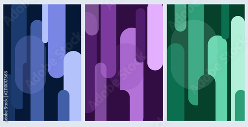 Abstract vertical rounded stripes background set in blue purple and green color palettes