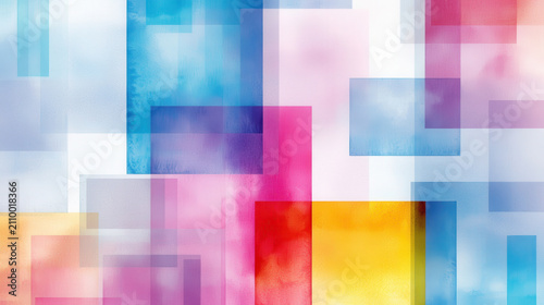 Colorful geometric shapes create vibrant abstract background with soft gradients and overlapping layers, evoking sense of creativity and joy