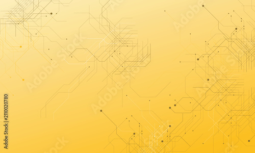Abstract technology network background, modern digital circuit line pattern, yellow golden gradient geometric design, cyber data connection, tech presentation header, web banner vector illustration