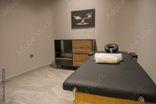 Traditional Turkish bath interior with marble heated stone massage area and steam in luxury spa resort1