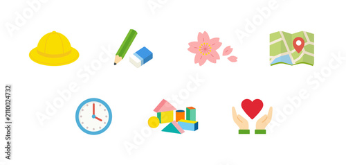 Colorful Flat Icon Set for Kindergarten and Preschool