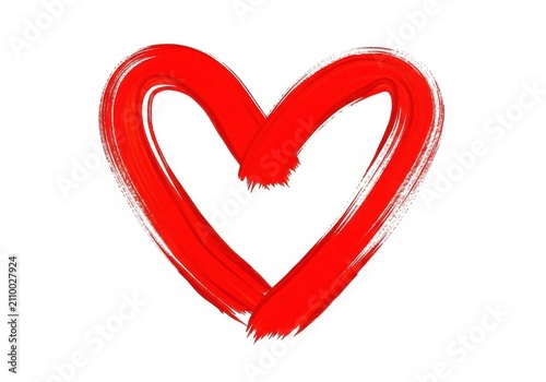 Hand painted red heart shape with brush stroke texture isolated on white background for romantic design projects