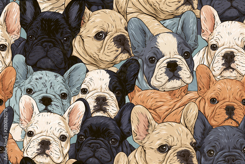 Seamless 2.5D French Bulldog Puppy Pattern