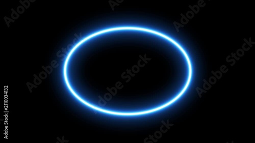 glowing blue neon oval circle frame light flicker loopable 4k alpha channel.